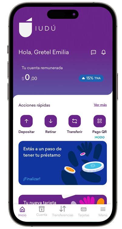 Iudú digital wallet screen